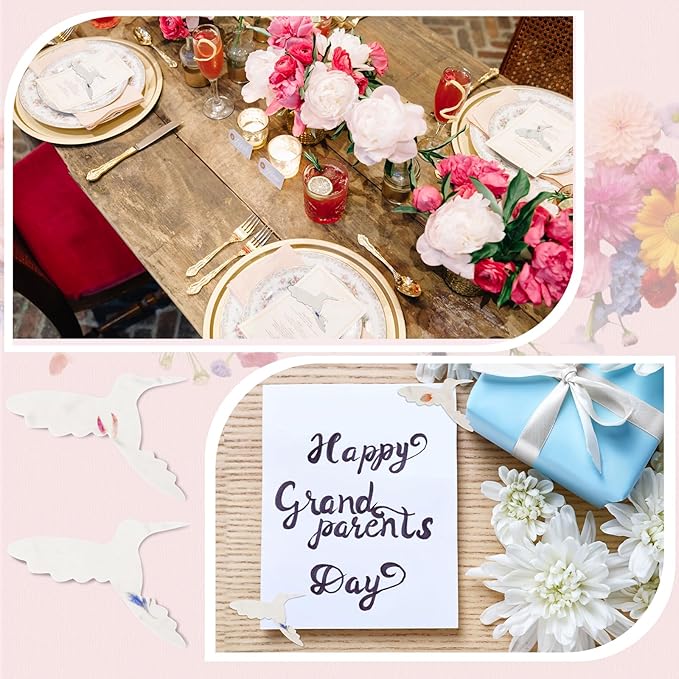 50 Pcs Handmade Seed Paper Plantable Wildflower Seed Paper Recycled Flower Petals Tags Wedding Favors for Guests Craft Gifts Cards for Envelope Birthday Party, 5 Styles (Hummingbird Shape)