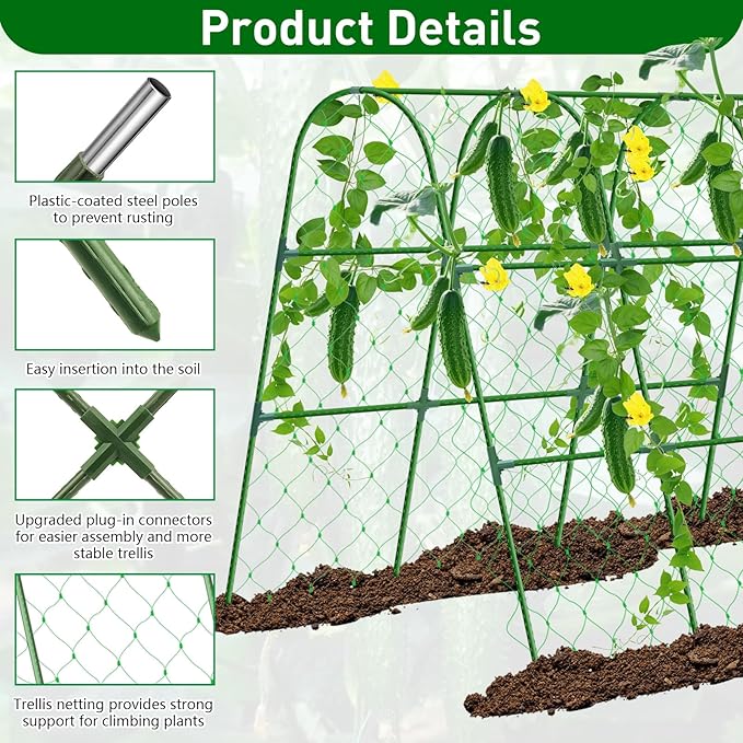 Cucumber Trellis for Raised Bed, 48x48 inch U-Shape Metal Garden Trellis for Climbing Plants Outdoor, Cucumber Trellis for Garden, Arch Garden Trellis for Plants, Vegetables, Flower