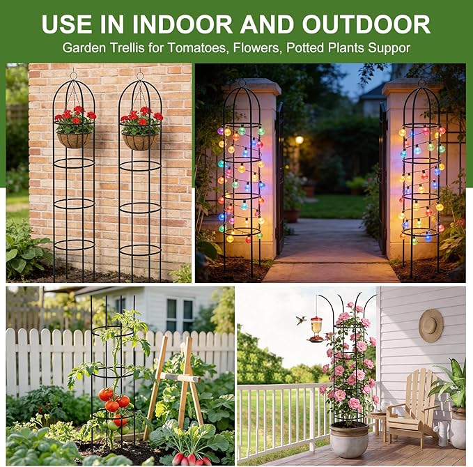 100% Metal Obelisk Garden Trellis 6.6 Ft Tall Plant Support for Climbing Vines, Flowers Stands,Rose Bush Round Trellis for Pots Metal Plant Trellises for Clematis Vine Jasmine Outdoor Indoor,2 Pack