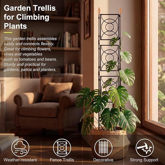 Trellis for Climbing Plants Indoor Outdoor, 24 Rifny Tall Garden Trellis Flower Rose Cucumber Trellis for Vines Pea Support, Wall Large Plant Trellis Fence with Plastic Coated Metal Poles, 6.2 FT