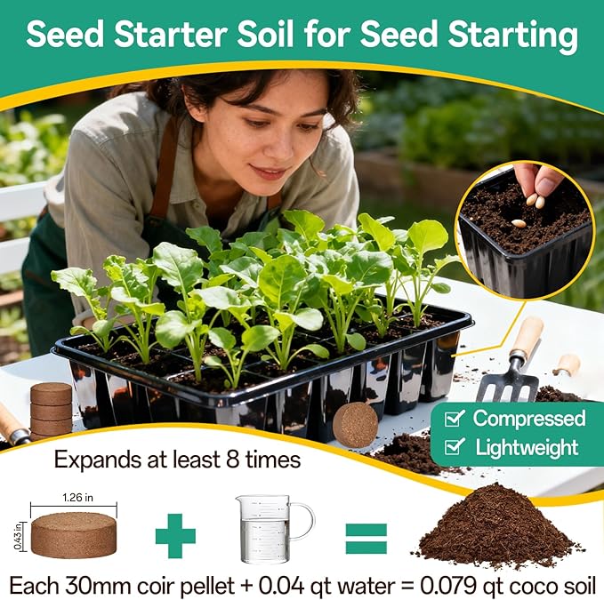 ZeeDix 50Pcs Organic Coco Coir Pellets for Seed Starter, Compressed Coconut Coir Potting Soil for Planting, Garden Soil for Indoor Outdoor Plants Bonsai Herbs Flowers Vegetables (30mm)