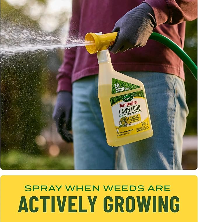 Scotts Turf Builder Liquid Lawn Food Plus Weed Control Refill, Weed and Feed, Controls Dandelions, Clover, and Other Listed Lawn Weeds, 32 fl. oz.