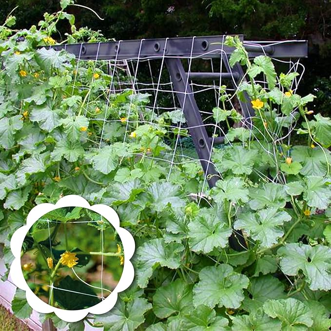 Trellis Netting for Climbing Plants, 2 Pack 5x15 Ft Heavy Duty Garden Trellis Netting, Square Garden Mesh Outdoor Grow Net for Support Vine Vegetable Fruits and Flower with 50 Pcs Garden Ties