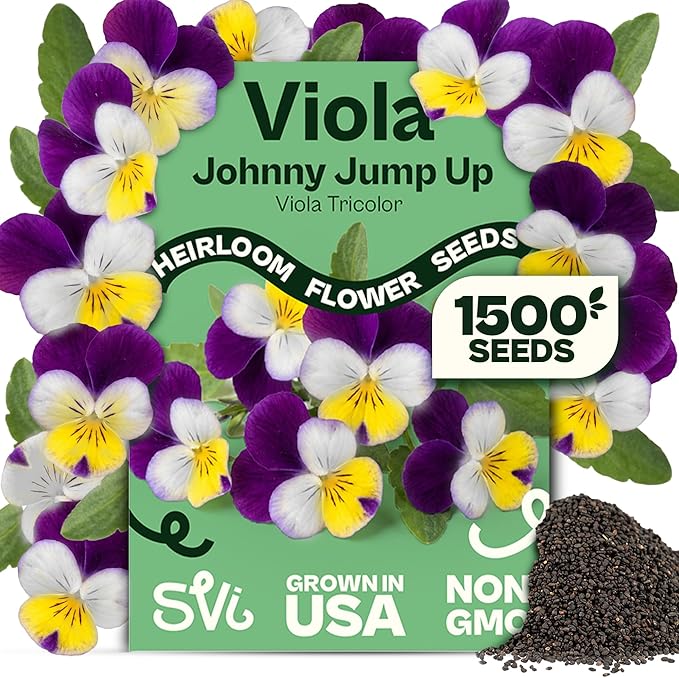SVI 1500 Helen Mount Johnny Jump Up Seeds (Viola Tricolor) – Johnny-Jump-Up Wildflower Seed Packets, Violet Viola Edible Flowers – Flower Seeds for Outdoor Garden, Containers, Flower Beds