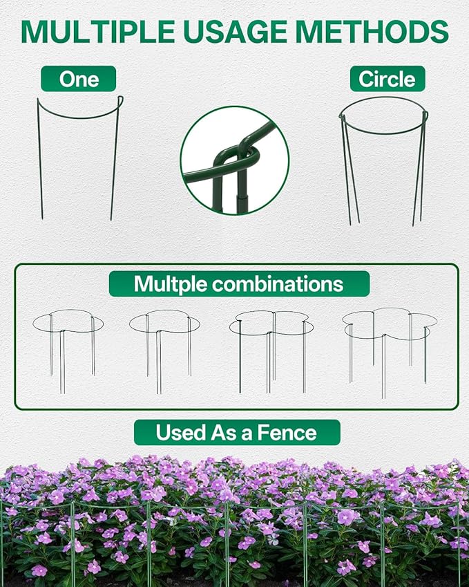 Breeze Touch 8 Pack Plant Support Stakes, 24 Inch Plant Stakes for Outdoor Plants, Peony Cage with 15 Pcs Green Lables, Peony Cages and Supports, Peonies Support Cages Flower Stakes for Plants