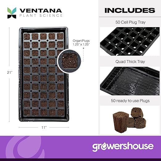VPS OrganiPlug Hydroponic Seed Starter Plugs, 50 pcs in 1 Prefilled Tray, Rapid Root Planting Pods for Seedling, Clone, Cutting, Promotes Plant, Flower, Vegetable Growth w/Organic Soil Ingredients