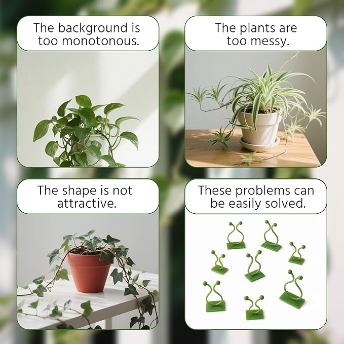 Beurio Plant Clips for Climbing Plants, 30 Pcs 3 Sizes Set Vine Wall Clips, Self Adhesive Durable Plastic Ivy and Pothos Support Holders, Indoor Greenery Arrangement, Wall Decor, Cable Management