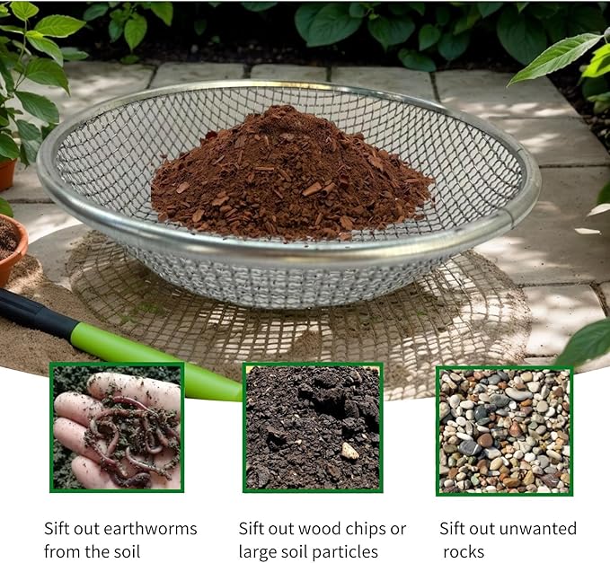 2PCS Soil Sifter for Gardening,Compost Sifter for 5 Gallon,Sieve for Compost,Sand,Gravel,Rock Sifter,Captures Dirt Sawdust,Soil Screening for Landscaping,Construction(1/4'',1/8''Mesh Screen)
