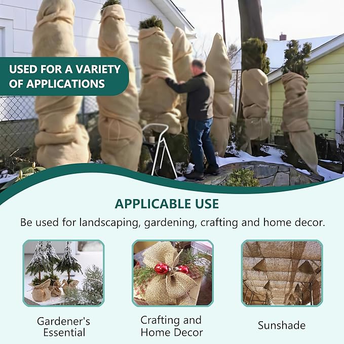 Nature Burlap Fabric Roll 40 inch x 82 Ft, Burlap Tree Wraps Trunk Protector, Winter Frost Plant Blankets Cloth, Landscape Weed Barrier Fabric, Erosion Control Blankets, DIY Garden Raised Bed Liners