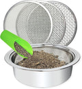 Soil Sifter for Gardening, Stainless Steel Sifting Pan Dirt Sifter, 9.5in Rock Sifter with 3 Sieve Mesh Filter Sizes
