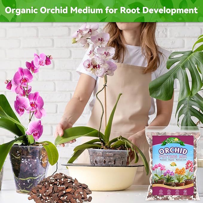 Riare 4QT Orchid Potting Mix, Natural Orchid Bark Potting Mix Soil Medium with Pine Bark and Perlite, Premium Orchid Repotting Kit for Phalaenopsis Dendrobiums, Enhanced Drainage & Root Expansion