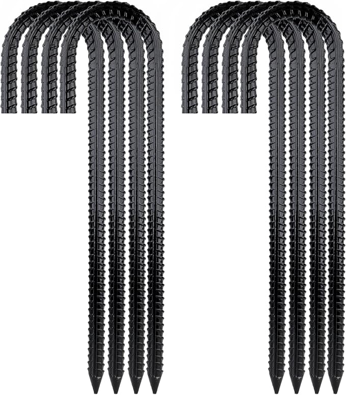Garden Stakes Galvanized Steel, 12IN J Hook Ground Anchors Heavy Duty Rebar Stakes for Outdoor Decorations, Tent, Fencing and Landscape 8 Pack