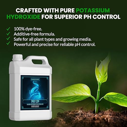 Humboldts Secret pH Up for Plants | Hydroponics and Soil pH Adjustment | Concentrated Potassium Hydroxide Formula | Raises Nutrient Solution Levels for Strong Root Growth and Stability | 1 Gallon