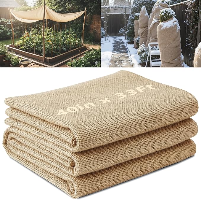 Nature Burlap Fabric Roll, Burlap Tree Wraps Trunk Protector, Winter Frost Plant Blankets Cloth, Landscape Weed Barrier Fabric, Erosion Control Blankets, DIY Garden Raised Bed Liners (40 Inch x 33 Ft)