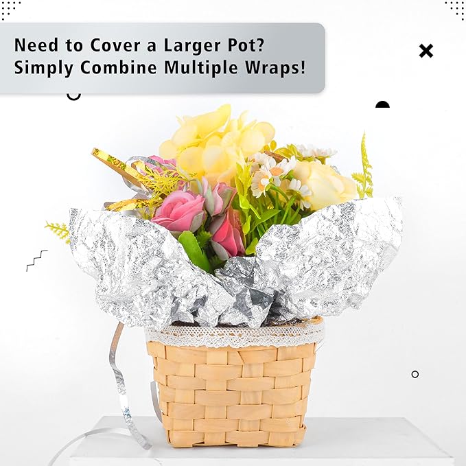 10 PCS Foil Wrap for Potted Plant, 19.7×19.7 inches Sliver Floral Foil Plant Pot Covers, Matte Texture Wrapping Paper for Christmas Plant Pot, Foil Wrapping Paper for DIY Flower Pot (Sliver)