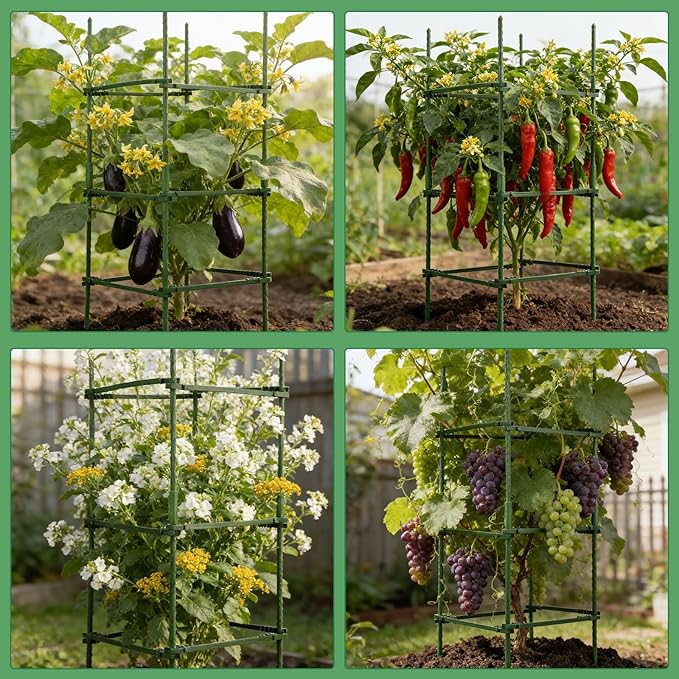 NOVWANG Square Tomato Cages, 10.6 inches x 48 inches Square Plant Support Stakes Tomato Trellis for Tomato Pepper Vegetable Support Plant Support for Garden Patio Farm