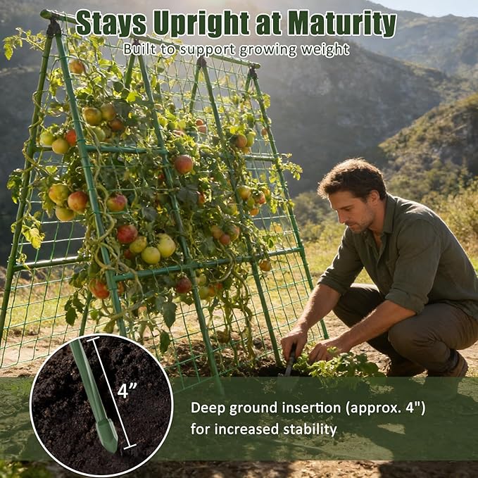 Miory Cucumber Trellis, A-Frame Trellis for Raised Bed, Garden Trellis for Climbing Plants Outdoor, Plant Support for Vegetables Vines, Steel with PE Coated(48" Lx48 H)