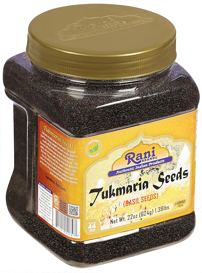 Rani Tukmaria (Natural Holy Basil Seeds) 1.38lbs (22oz) 624g PET Jar Used for Falooda / Sabja Dessert, Spice & Ayurveda Herbal ~ Gluten Friendly | NON-GMO | Kosher | Vegan | Indian Origin