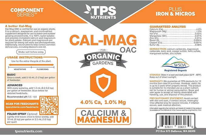 TPS NUTRIENTS Organic Cal-Mag OAC Plant Nutrient and Supplement, Plus Iron and Micronutrients 1 Quart (32 oz)