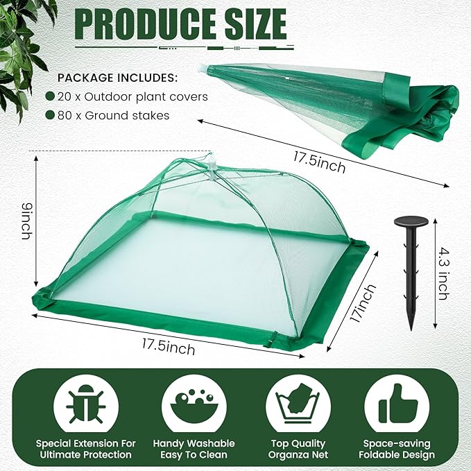 20 Pcs 17 Inch Mesh Plant Cover Plant Protectors from Animals Outdoor Plant Tent for Vegetables Food Cover Net Garden Netting Cover Collapsible Plant Umbrella to Keep Small Animals Out