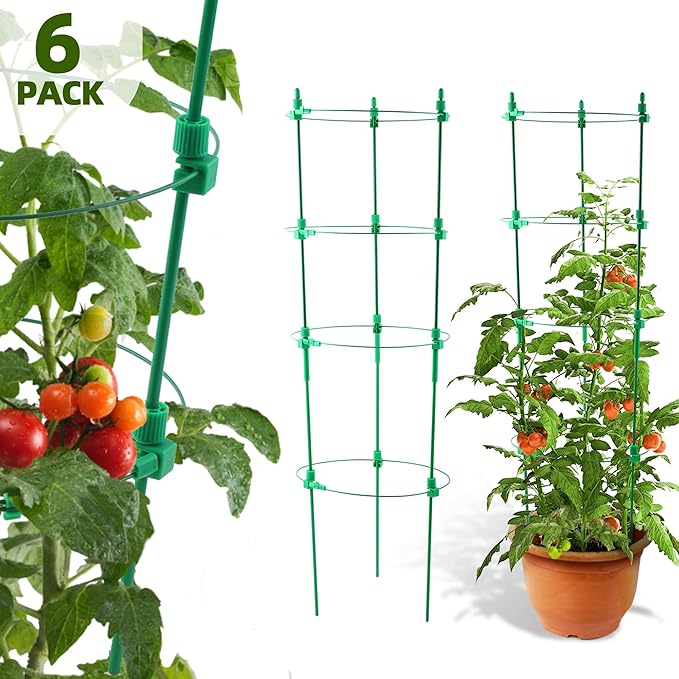 Tomato Cage for Garden- Upgrade 36 Inches Adjustable Plant Support Cage,Cucumber,Rose,Flowers,Fruit,Trellis for Climbing Plants Outdoor/Inodoor(6 Pack)