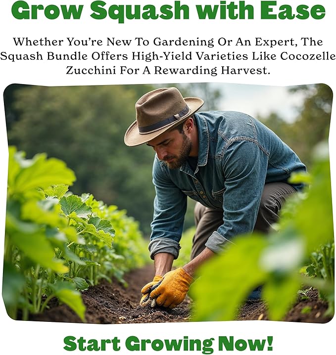 Epic Gardening Squash Seed Bundle - 3 Non-GMO Varieties, Includes Golden Zucchini, Cocozelle & Honeybaby, Perfect for Roasting, Soups, Baking & Versatile Cooking, Great for Backyard Gardens