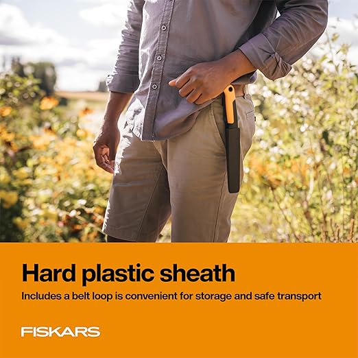 Fiskars Harvesting Knife, Gardening Gifts for Women, Serrated Edge Hand Tool with Sheath, Black