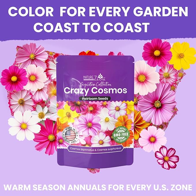 NatureZ Edge, Crazy Cosmos Seeds for 2026, 5300 Cosmos Seed, 1.25 oz, Made in USA, Annual Cut Flowers, Wildflower Seeds Bulk for Planting Flowers, Wild Flowers Seed Throw and Grow, semillas de Flores