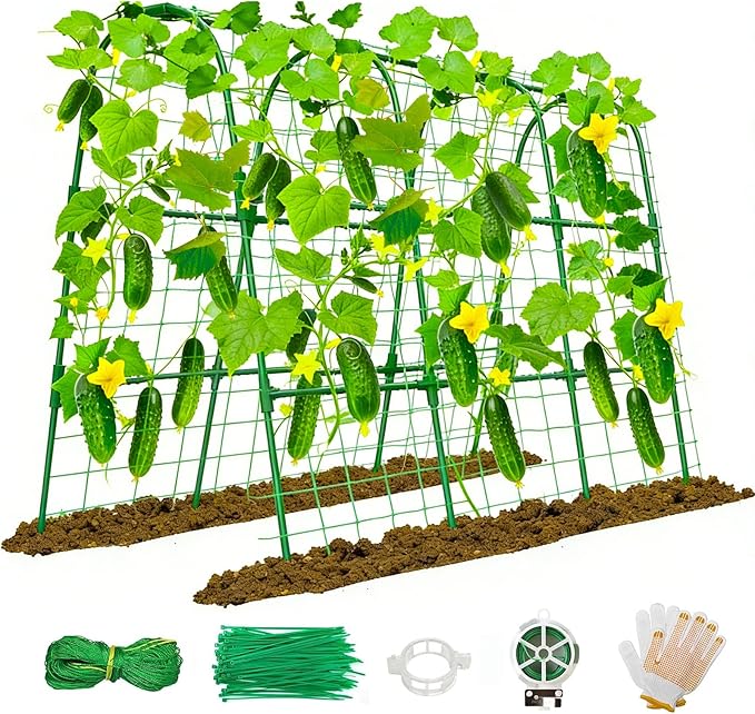 Cucumber Trellis for Raised Bed,U-Shape Garden Trellis for Climbing Plants Outdoor, Metal Arch Vegetables Trellis, Plant Support for Vine (Green, 47.2x47.2 X21.6)