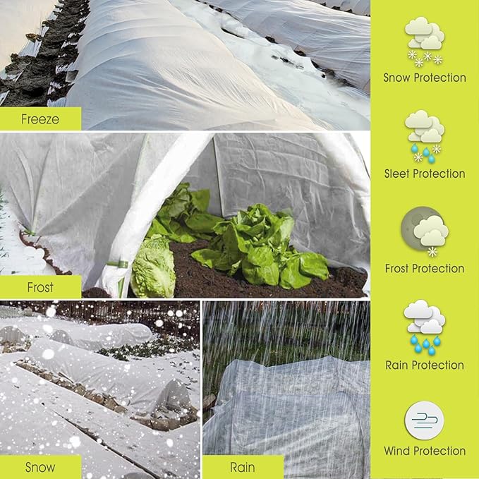 RIFNY Plant Covers Freeze Protection, 1 oz/yd² 10Ft x 50Ft Frost Cloth Plant Freeze Protection for Winter Frost Snowstorm, Frost Blankets for Outdoor Plants Protect from Birds, Pests