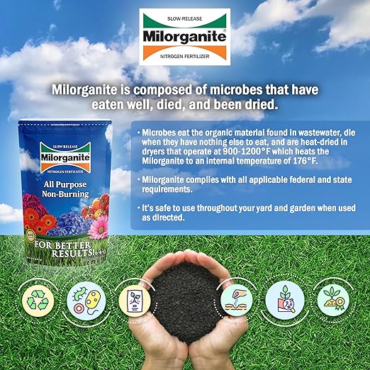 Milorganite All-Purpose Eco-Friendly Slow-Release Nitrogen 6-4-0 Fertilizer, 5 Pound Bag - for Lawns, Flowers and Gardens