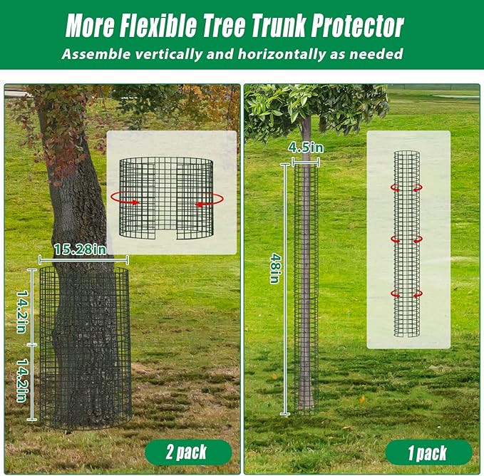 UQM 48 Inch Tree Trunk Protector, 6 Pcs Metal Tree Guards Trunk Protector with Glove & Metal Stakes & Zip Ties, Mesh Tree Bark Protector, Plant Protectors from Deer Animals Mowers Trimmers