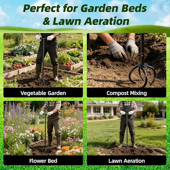 Amorest Hand Tiller for Gardening, Heavy Duty Garden Claw Twist Tiller, Manual Soil Cultivator with Long Handle, Lawn Aerator & Soil Loosening Tool for Garden Beds, Yard & Vegetable Garden