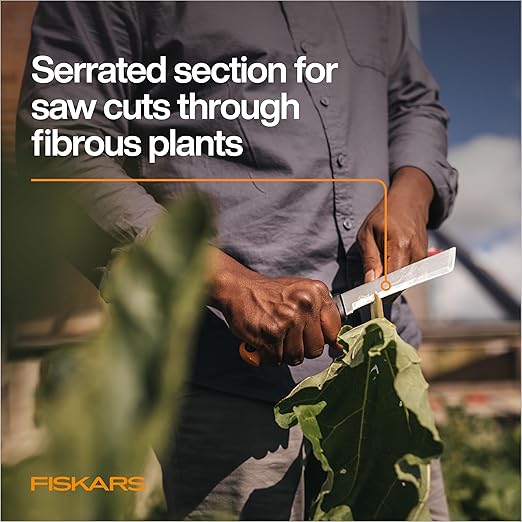 Fiskars Harvesting Knife, Gardening Gifts for Women, Serrated Edge Hand Tool with Sheath, Black