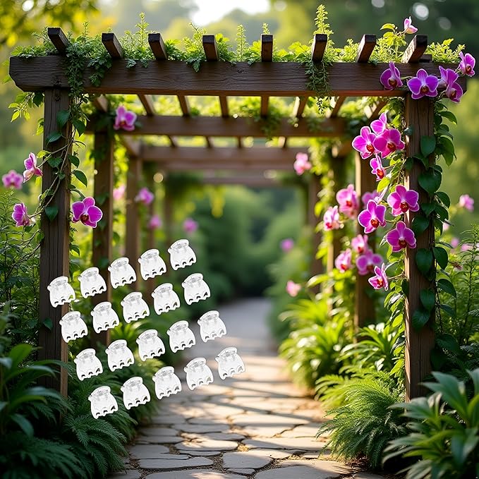 50 Pcs Plant Support Clips,Plant Orchid Clips Flowers Support Clear Fixer for Garden Vine Stem Plants Climbing Clasp Transparent 6 Claws Orchid Plastic Butterfly Plant Support Garden Structures