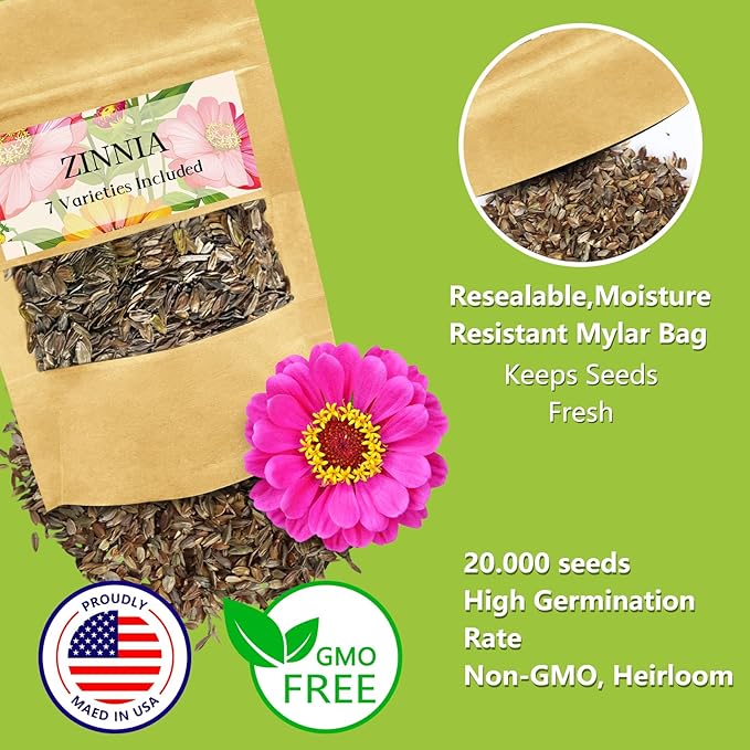 Zinnia Seeds Bulk 20,000+ | Outdoor Flower for Planting |Giant Zinnia Seeds for 2026 Bulk| Mixed Colors & Large Blooms for Gardens| High Germination, Beginner-Friendly