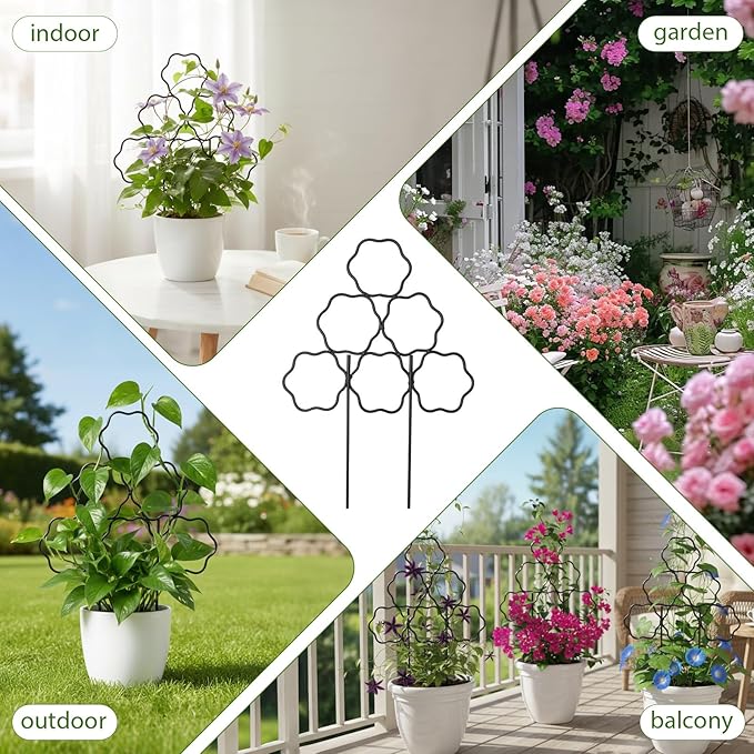 ZOUTOG 15 Inch Trellis for Climbing Plants Outdoor 3 Pack,Rustproof Metal Garden Trellis for Potted Plants,Sturdy Houseplant Support Indoor Outdoor for Ivy Pothos Monstera Hoya Flower Vine (Flower)