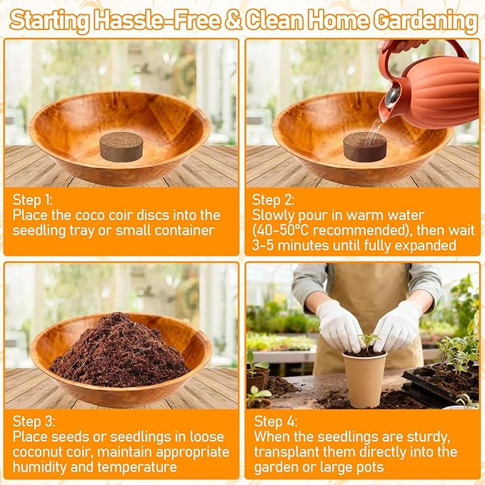Legigo 50 PCS 30mm Coco Coir Pellets Potting Soil Mix- Compressed Coconut Coir Discs Seed Starting Soil Pellets, Coco Peat Soil Pods for Indoor & Outdoor Plants, Gardening Herbs Bonsai and Vegetables