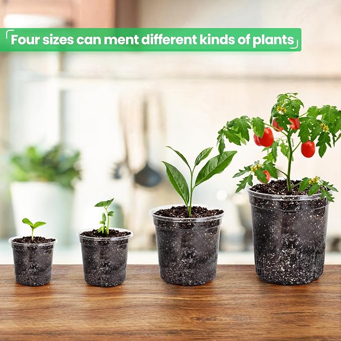 36 Packs 6.7/5/4/3.5 Inch Reinforced Clear Nursery Pots with Drainage Hole, Transparent Variety Pack Plastic Plant Pot Seedling Planter for Vegetable Propagation, Root Cutting, Seed Starting