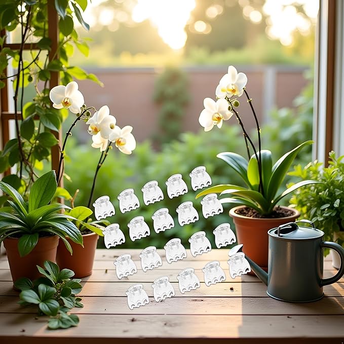 50 Pcs Plant Support Clips,Plant Orchid Clips Flowers Support Clear Fixer for Garden Vine Stem Plants Climbing Clasp Transparent 6 Claws Orchid Plastic Butterfly Plant Support Garden Structures