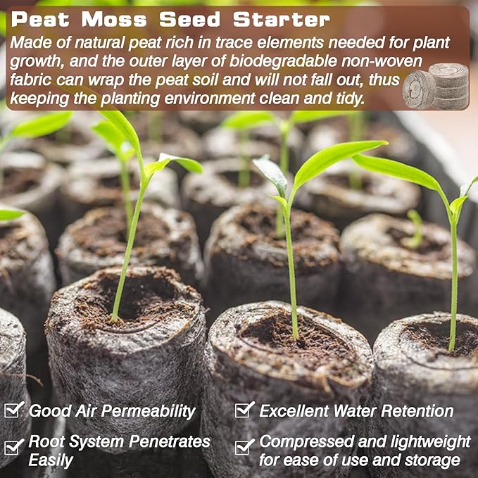 ZeeDix 100Pcs 40mm Peat Pellets for Seedlings, Seed Starter Pods Seed Starting Plugs Soil, Compressed Nutrient Block Potting Soil Discs Pellet for Planting Herbs Flowers Vegetables