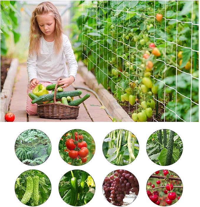 Heavy Duty Garden Trellis Netting, 6 x 15 ft, White, Rectangular, Polyester Nylon, Climbing Plant Support Netting, Garden