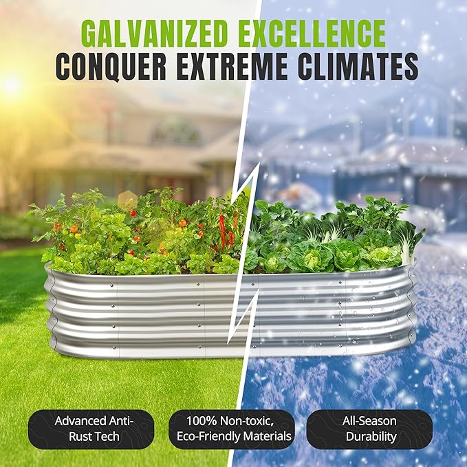 Sponvatt Raised Garden Bed - Outdoor Galvanized Raised Garden Bed Planter Boxes, Large Oval Metal for Gardening Planter Box Kit,Suitable for Vegetables,Herbs, and Flowers Silver (4x2x1Ft)