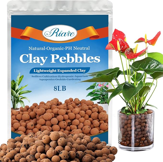 Riare 8 LBS Organic Expanded Clay Pebbles - 4mm-16mm Natural Leca Balls Lightweight Hydroponic Clay Pebbles for Indoor Plants, Hydroponic Growing, Plants Drainage, Aquaponics, Terrarium