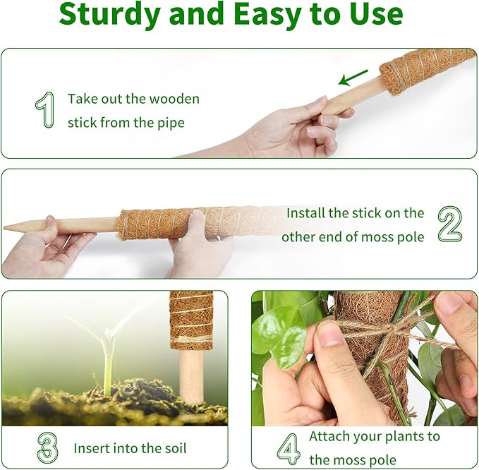 ALENEY Moss Pole, 8 Pack 17 inch Monstera Plant Support Stackable Moss Poles for Plants, Coir Totem Pole Tall Moss Pole for Climbing Plants, Sphagnum, Indoor Potted Plants