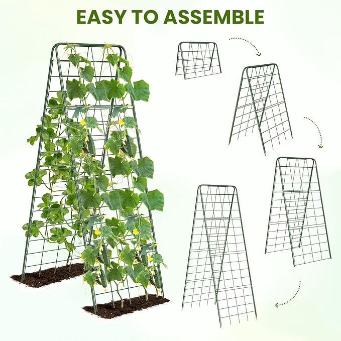 Heavy Duty A-Frame Metal Garden Trellis for Climbing Plants, 50"x17" Inch Tall Plant Support with Clips & Garden Ties for Cucumbers, Squash, Beans & Vines (1)