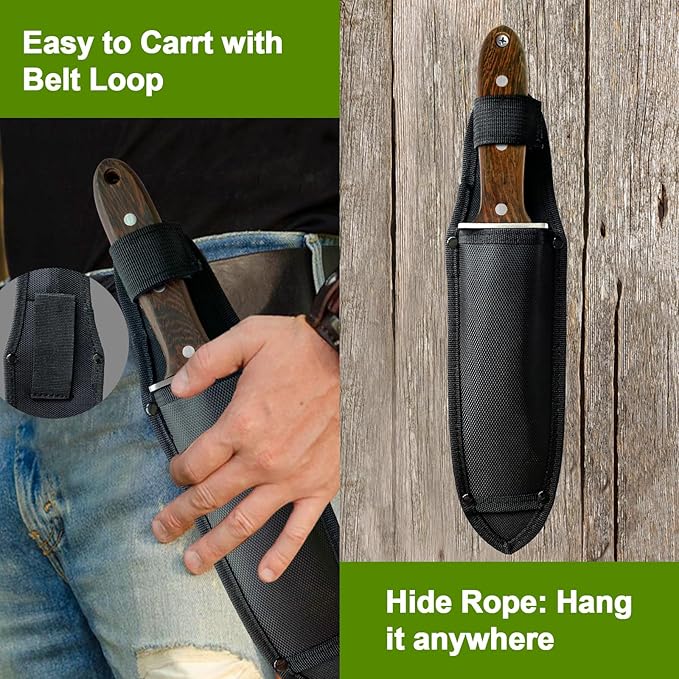 Garden Trowel Hand Shovel for Gardening, Hori Hori Garden Knife for Weeding Planting Digging | 7" Stainless Steel Blade | Oxford Sheath | Walnut Wood Handle