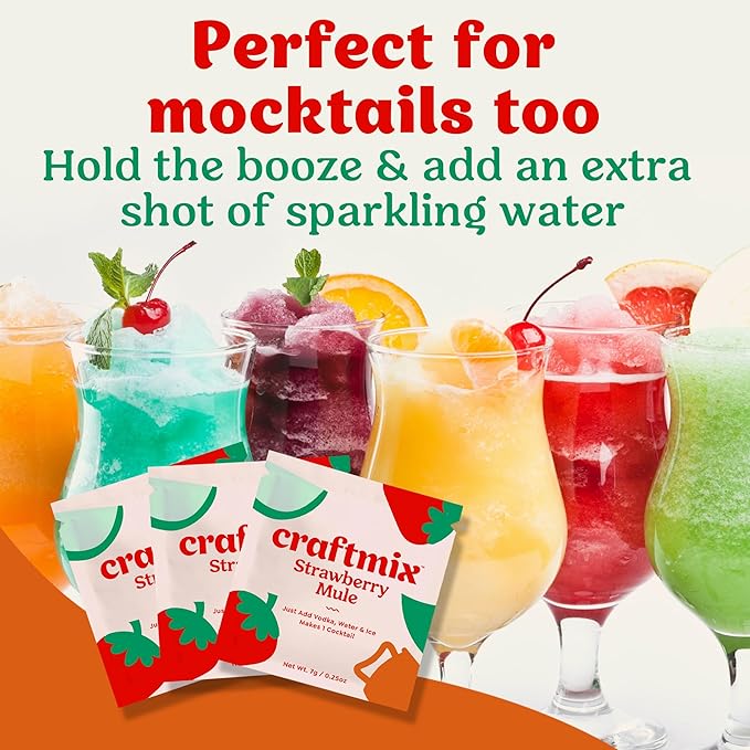 Craftmix Strawberry Mule Cocktail & Mocktail Drink Mixer, Skinny Mixes - Water Flavoring Packets - Made With Real Fruit - Vegan, Low-Carb, Low-Sugar, Non-GMO, Dairy Free, Gluten Free, 24 Pack