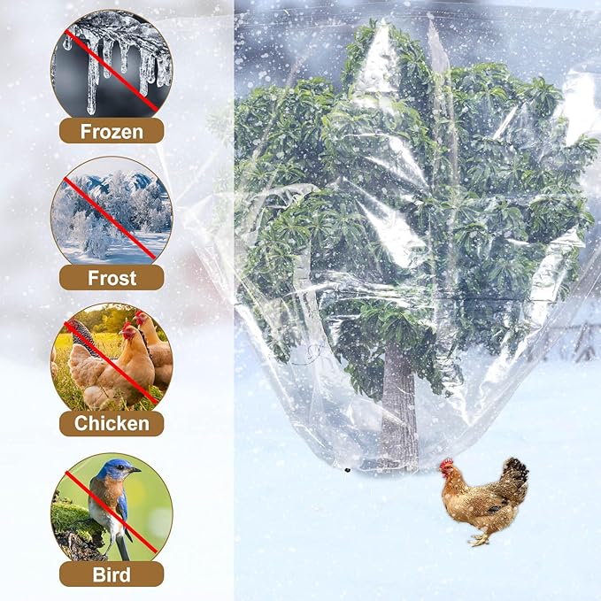 ANPHSIN 2 Pcs Extra Large Winter Plant Cover Freeze Protection - 71" x 83" Plastic Plant Frost Bags with Drawstring, Waterproof Plant Shelter Coverings for Outdoors Garden Shrubs Palm Fruit Trees
