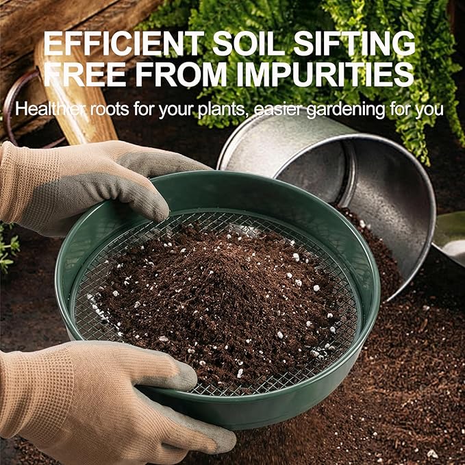 11.8 Inch Garden Soil Sifter Set Dirt Sifter with Interchangeable Screens,Multi-Functional Rock Sifter for Gardening Compost Bonsai and Sand Separation (Green)